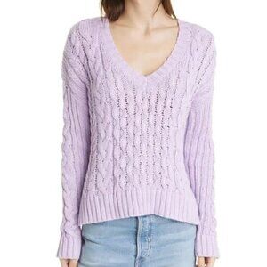 LINE Leah V-Neck Cable Knit Sweater LAVENDER, Size Large NWT